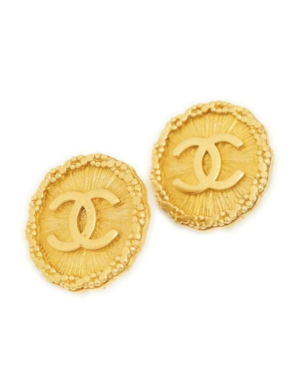 Chanel CC Logo Round Clip Type Earrings Gold Plated